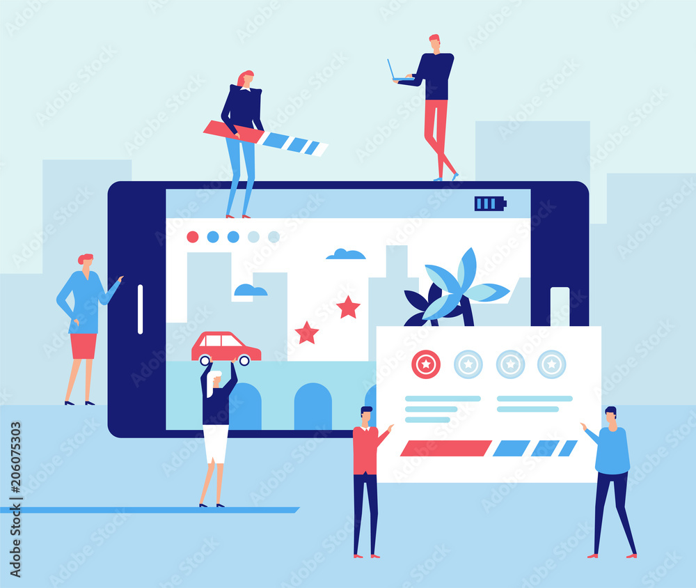 Mobile gaming development - flat design style illustration Mobile gaming development - flat design style illustration
