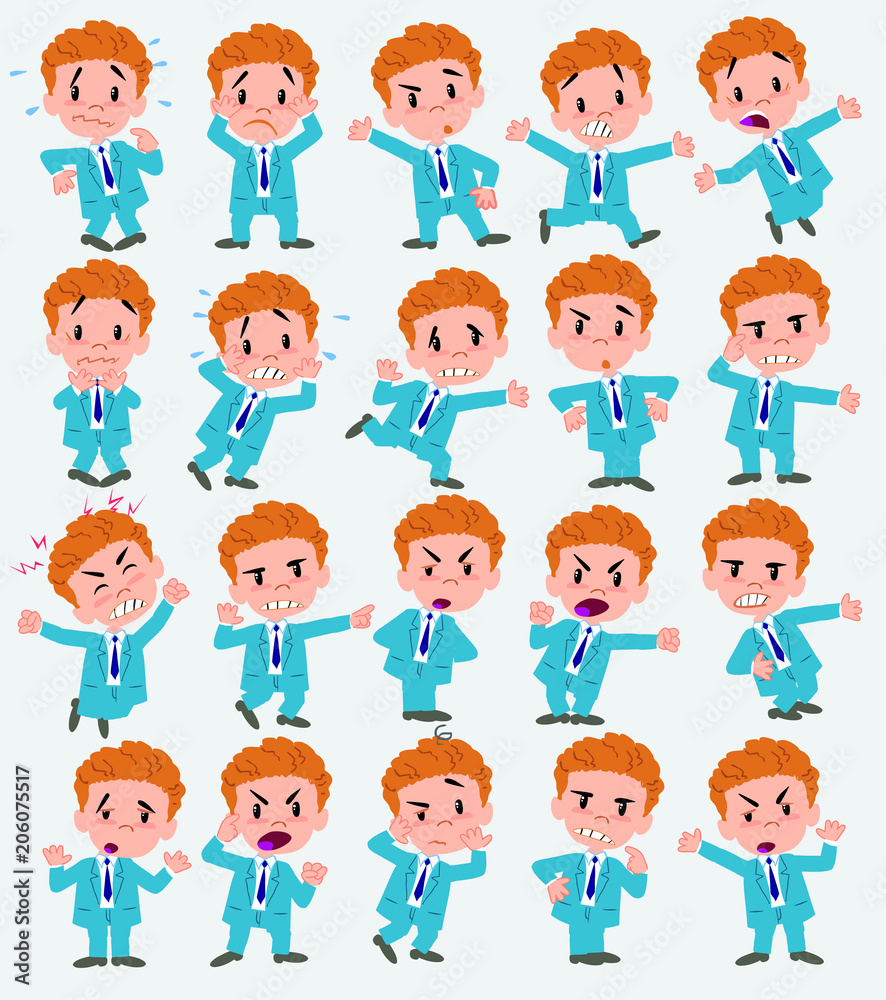 Cartoon character boy. Set with different postures, attitudes and poses, always in negative attitude, doing different activities in vector vector illustrations.