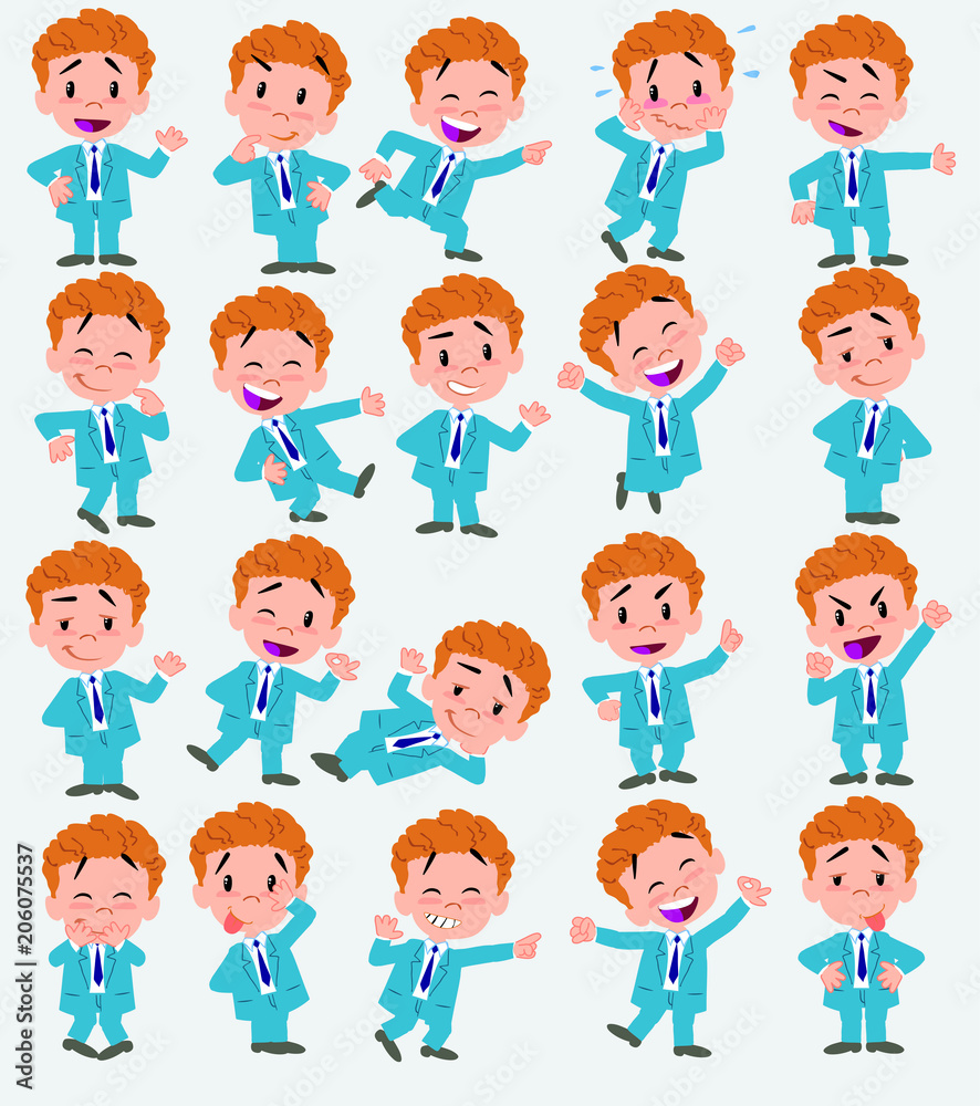 Cartoon character boy. Set with different postures, attitudes and poses, always in positive attitude, doing different activities in vector vector illustrations.