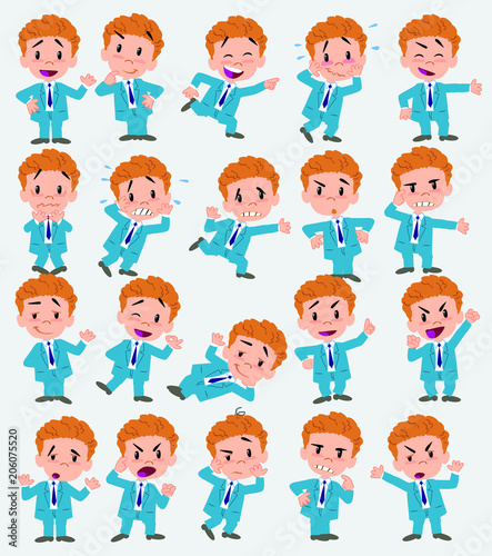 Cartoon character businessman. Set with different postures, attitudes and poses, doing different activities in isolated vector illustrations.