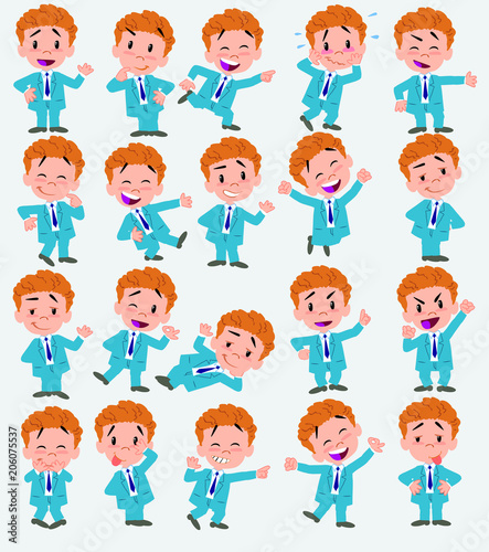 Cartoon character boy. Set with different postures, attitudes and poses, always in positive attitude, doing different activities in vector vector illustrations.