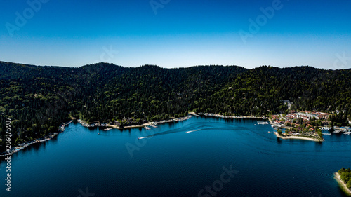 Aerial view of Village Bay and Orchard Bay on Lake Arrowhead, California