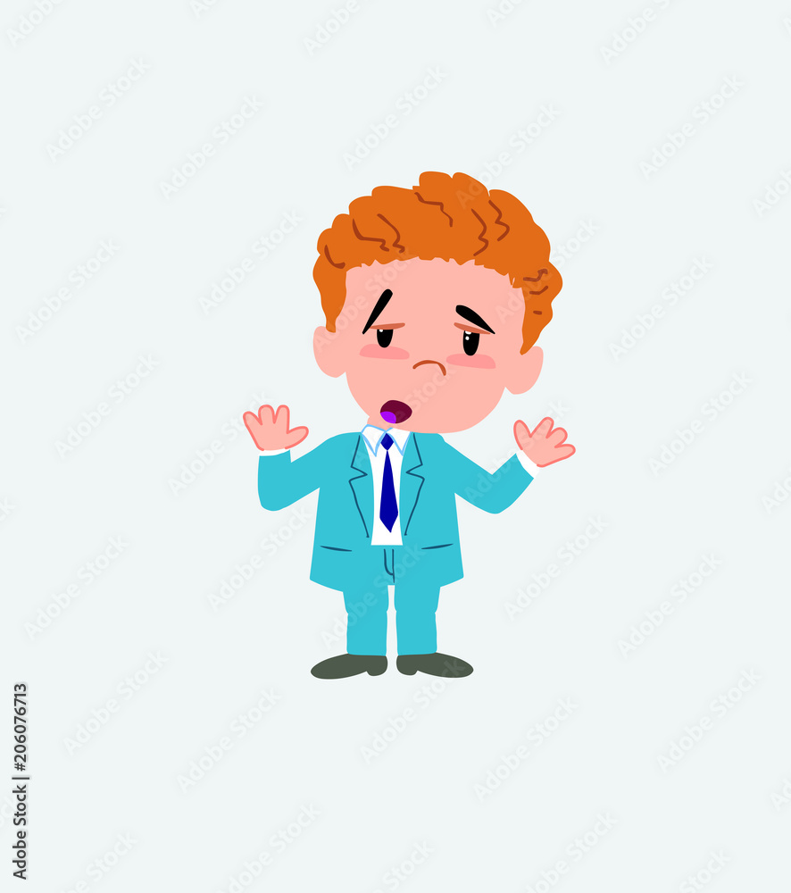 Businessman makes a gesture of tired resignation.