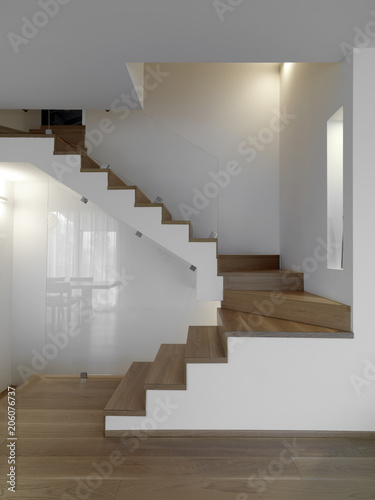 foreground of a modern staircase in the apartment