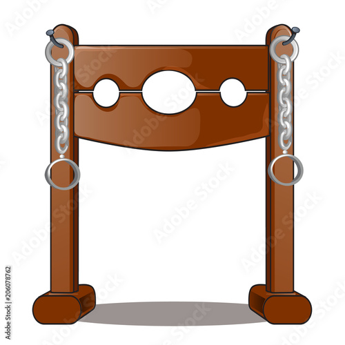 Ancient instruments of torture. Wooden shackles isolated on white background. Vector illustration.
