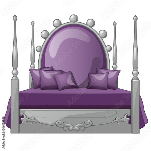 Large comfortable bed in vintage style isolated on white background. Vector illustration.