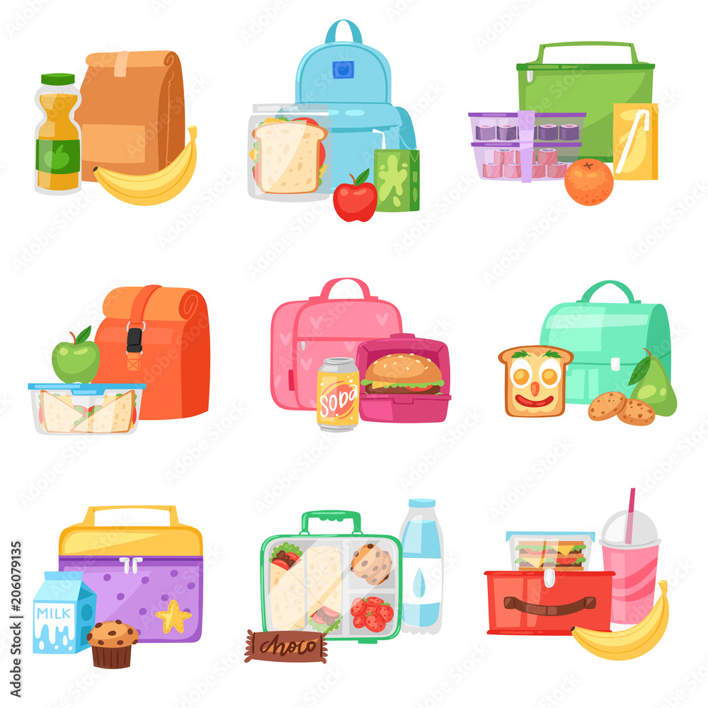 School Lunch Box with School Supplies Stock Photo - Image of clip