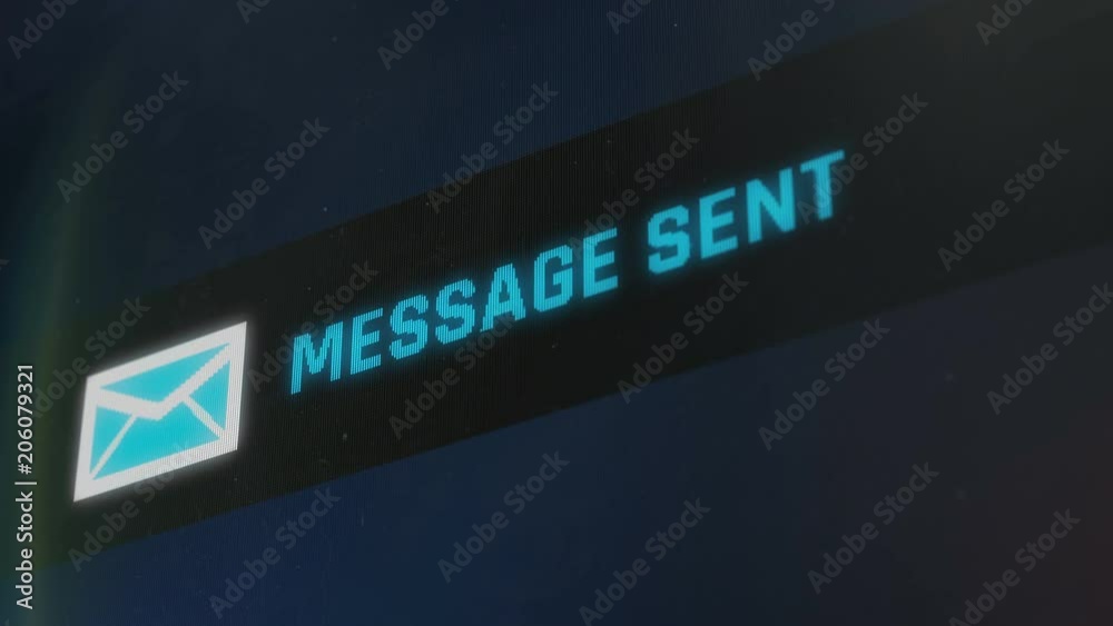 Sending message blue text on smartphone screen, system notification. Computer or smartphone notification on screen Sending message blue text on smartphone screen, system notification. Computer or smartphone notification on screen