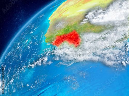 Space view of Guinea in red