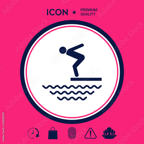 Swimmer on a springboard, Jumping into the water - icon