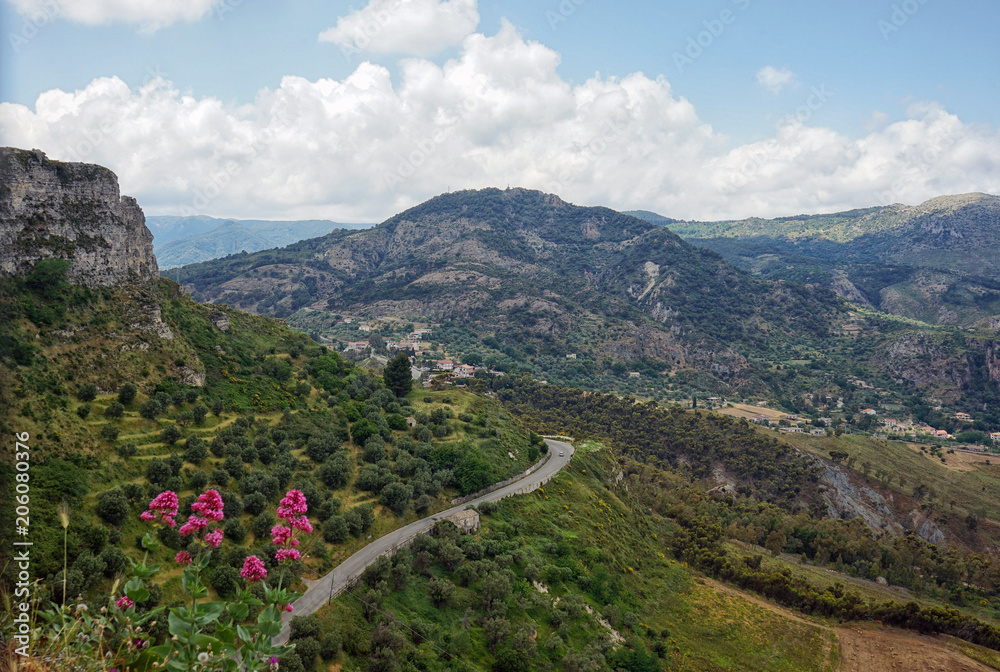 Obraz premium Blick auf eine Bergstraße im Aspromonte Gebirge in Kalabrien