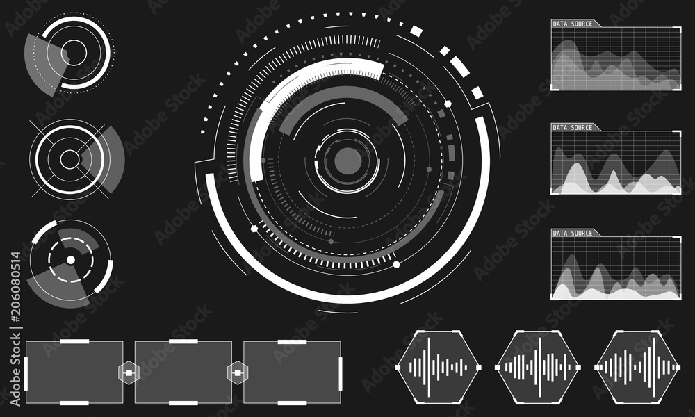 HUD Futuristic White Elements Hi Tech User Interface Control Panel Vector Background