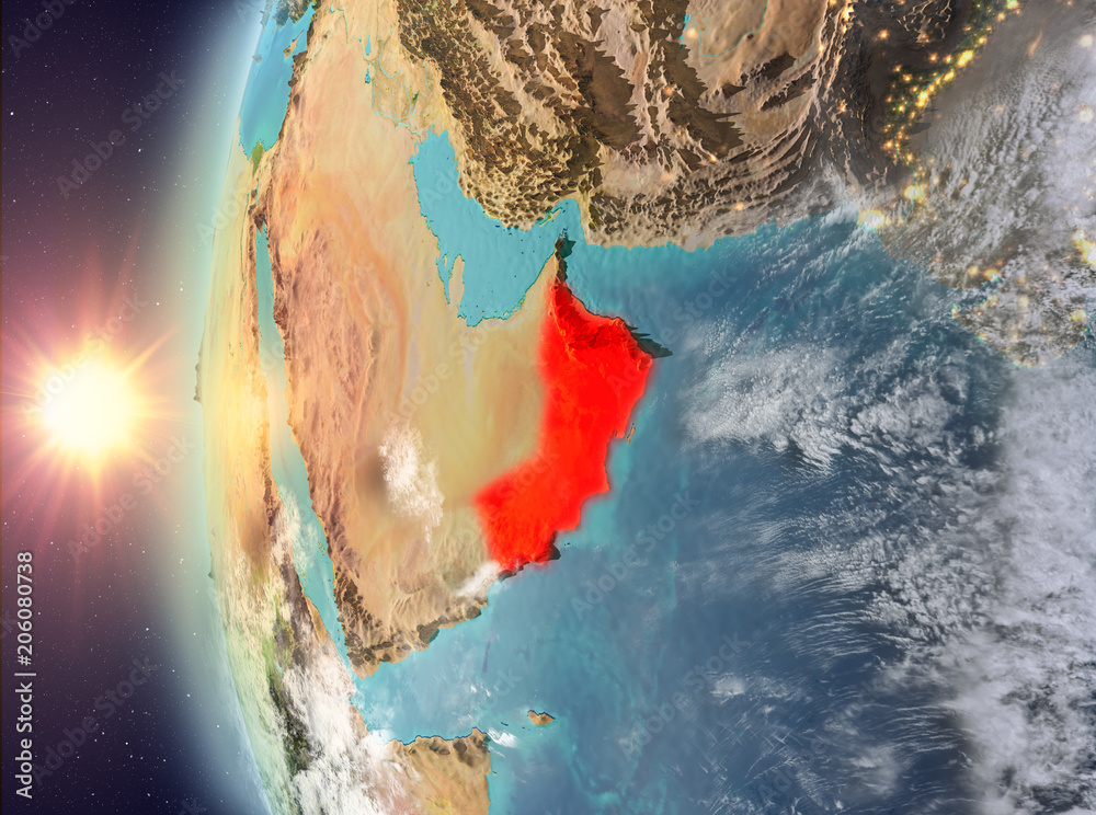 Naklejka premium Oman during sunset from space