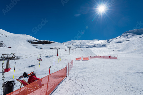 Ground view of Sierra Nevada mountain resort pistes, from 