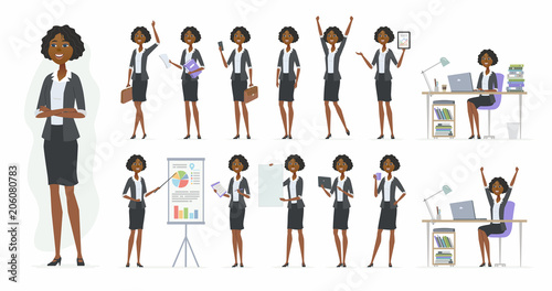 African businesswoman - vector cartoon people character set