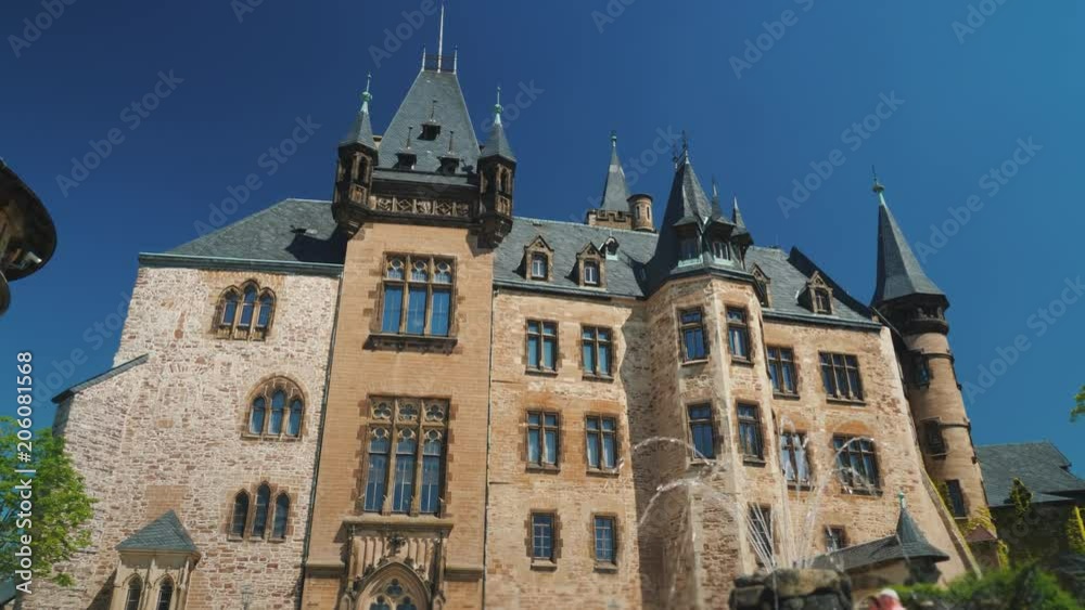 Wernigerode Castle is a schloss located in the Harz mountains above the town of Wernigerode in Saxony-Anhalt, Germany Wernigerode Castle is a schloss located in the Harz mountains above the town of Wernigerode in Saxony-Anhalt, Germany