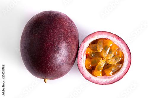 passion fruit & slice isolated on white background
