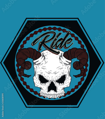 ilustracion vectorial craneo con cuernos estilo motorcycle