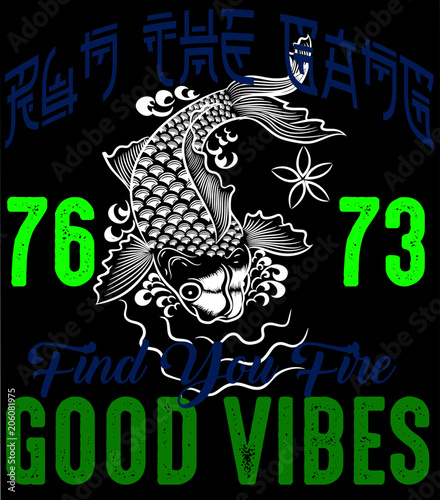 ilustracion vector pez koi con textos chinos