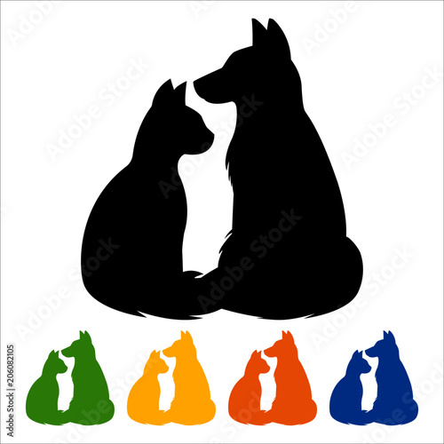 Cat and dog icon, black silhouette on white background