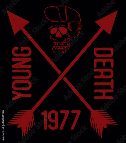 ilustracion vector craneo y flechas con textos