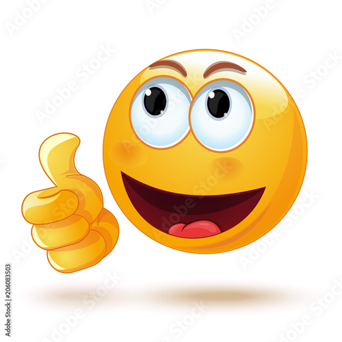 Smiley thumb up. Laik. Cool. Emoticon showing thumb up. Vector illustration