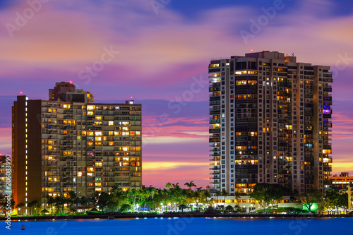 Beautiful twilight condominiums on the water bay