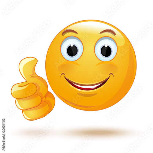 Smiley thumb up. Laik. Cool. Emoticon showing thumb up. Vector illustration