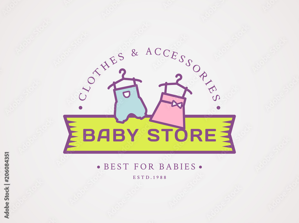 Baby shop logo. Vector symbol with children's clothes.