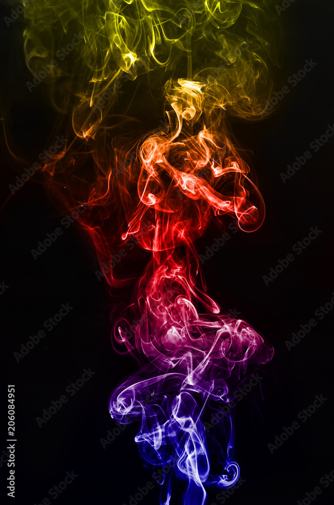 abstract fragment movement of colorful red blue and yellow gradient smoke on black background. abstract fragment movement of colorful red blue and yellow gradient smoke on black background.