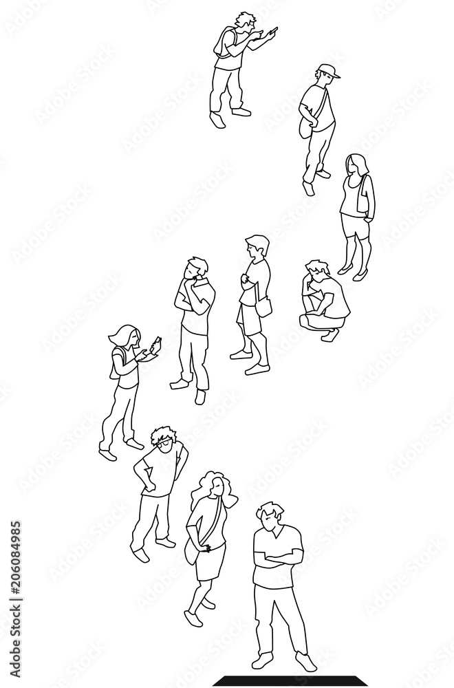 Fototapeta premium Vector illustration of a crowd of people staying in queue.