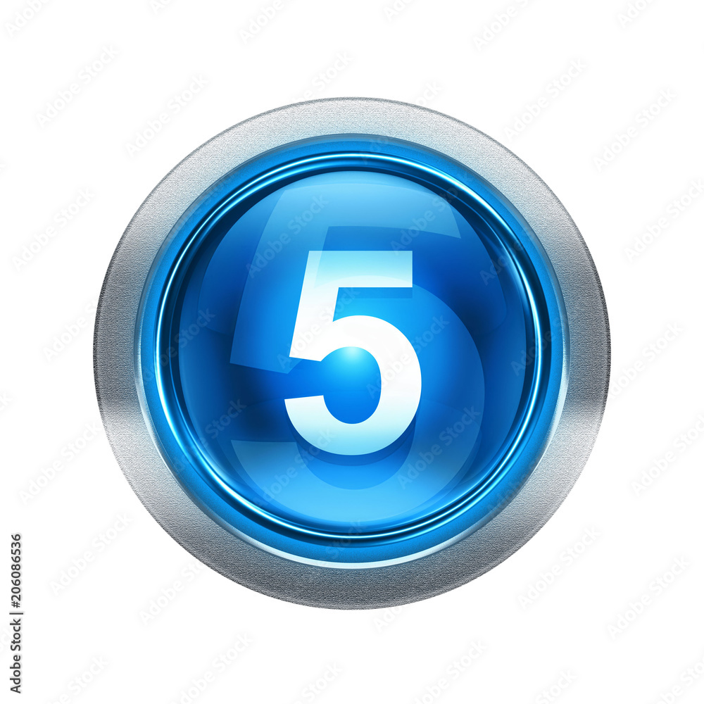 Number five icon blue with metallic edging. Isolated on white background. Number five icon blue with metallic edging. Isolated on white background.