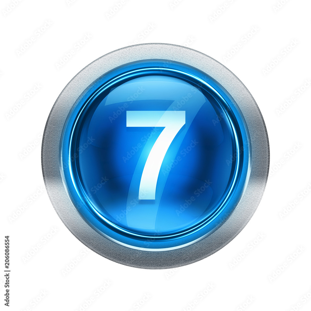 Number seven icon blue with metallic edging. Isolated on white background. Number seven icon blue with metallic edging. Isolated on white background.