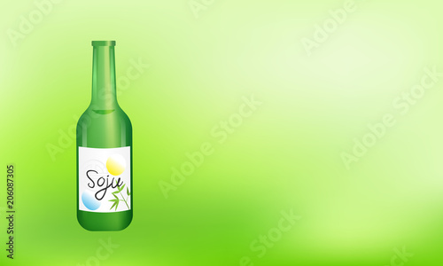 Soju bottle vector illustration. Green bottle with copy space. Beverage of Korean origin