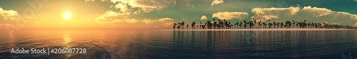 ocean sunset, panorama, sunrise over the water, clouds over the sea, 3D rendering 