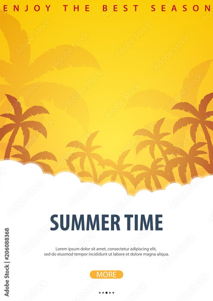 Summer Tropical background with palms. Summer placard poster flyer invitation card. Summer time. Vector Illustration