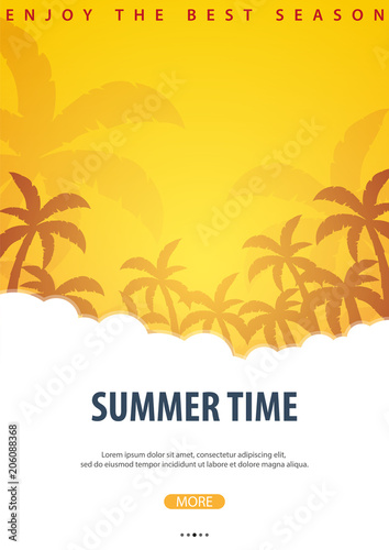 Summer Tropical background with palms. Summer placard poster flyer invitation card. Summer time. Vector Illustration