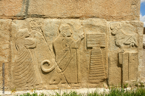 Alacahöyük - low reliefs on the site of Hittite settlement situated in Alaca, Çorum Province, Turkey