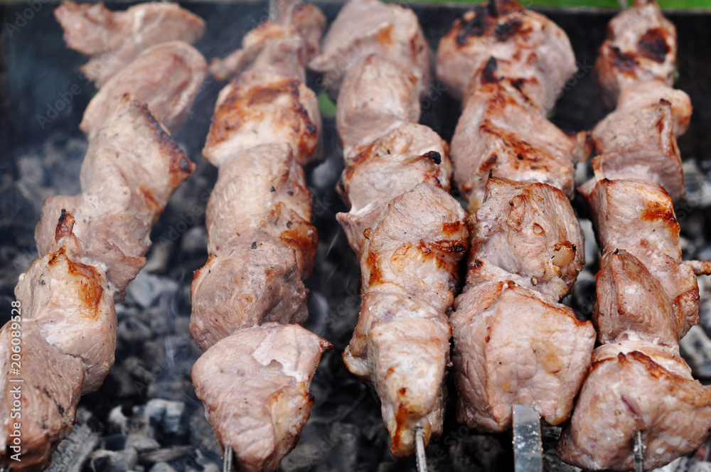 Barbecue grill meat, close-up, cook outdoor Barbecue grill meat, close-up, cook outdoor