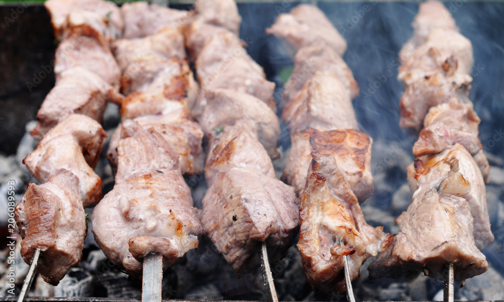 Barbecue grill meat, close-up, cook outdoor Barbecue grill meat, close-up, cook outdoor