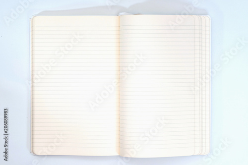 "Blank photorealistic notebook mockup on light grey background, 3d illustration."