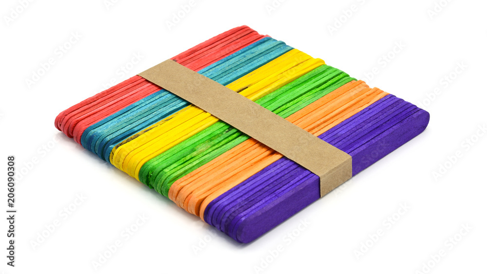 wooden colourful ice cream stick isolated on white background wooden colourful ice cream stick isolated on white background