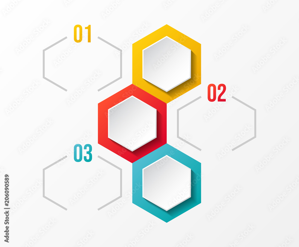 Design of empty infographic layout with hexagonal icons. Vector.