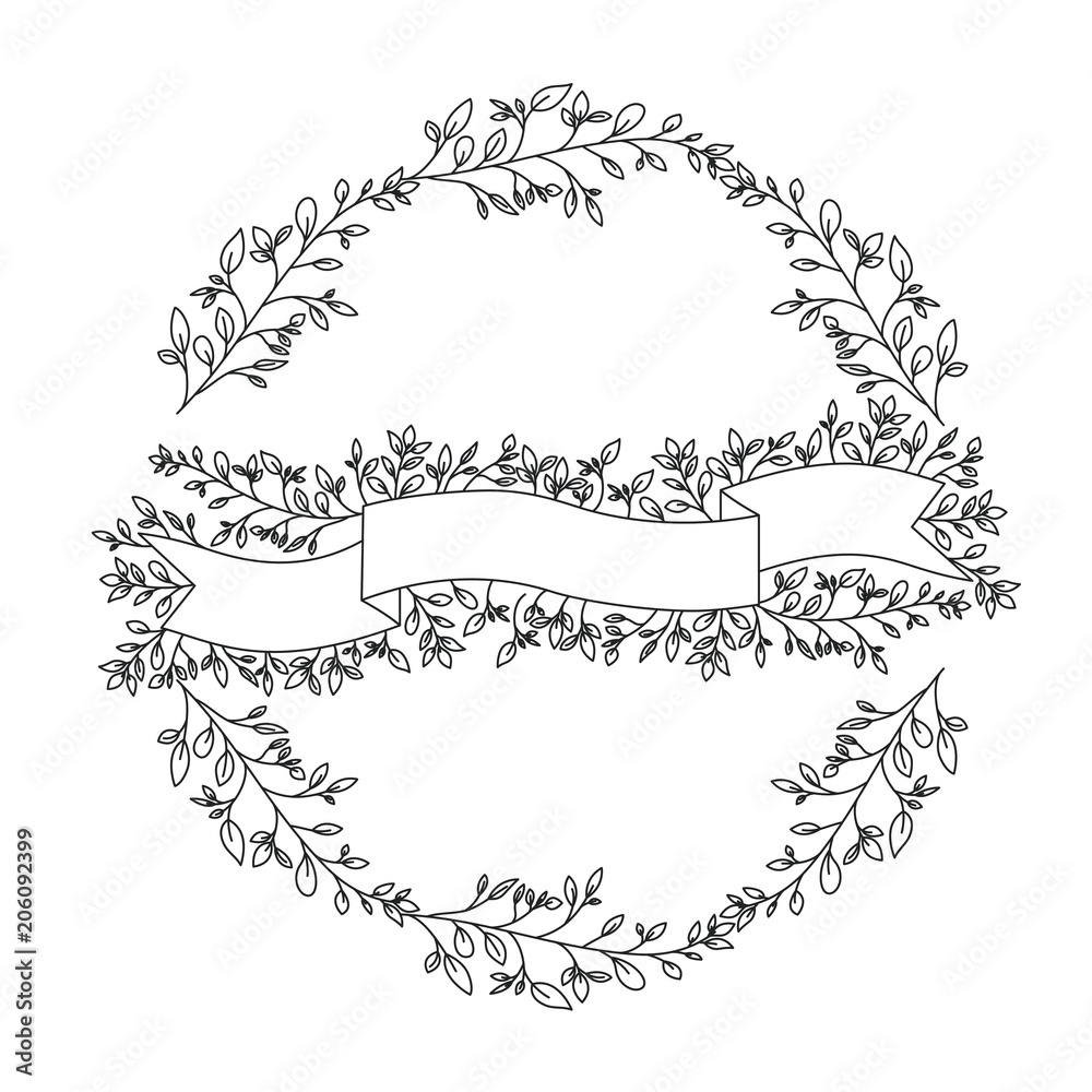wreath leafs with ribbon frame vector illustration design wreath leafs with ribbon frame vector illustration design