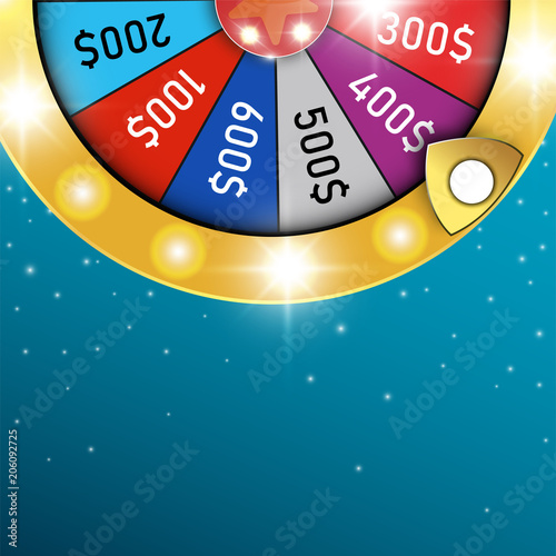 Colorful wheel of luck or fortune with lights. Vector illustration.