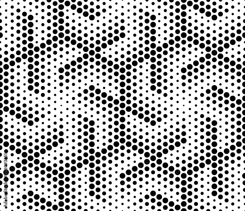 Vector seamless texture. Modern geometric background. Monochrome repeating pattern. Hexagonal tiles made of dots.