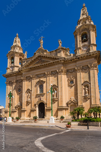 Nashshar, Malta. Facade of the Church of the Nativity of the Virgin Mary, 1630