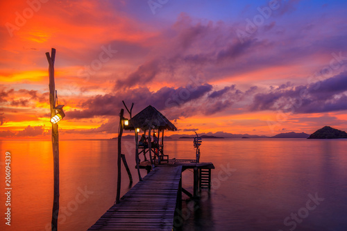 Colorful sunset on the sea in Koh  Mak island, Trat province, Thailand.
