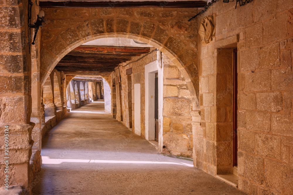 Arches medieval village of Valderrobres of the twelfth century, district of Matarrana, Teruel province, Spain