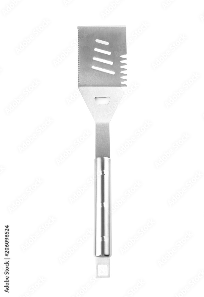 New metal barbecue spatula on white background New metal barbecue spatula on white background